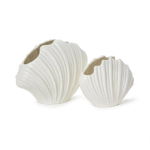 High Gloss White Shell Vases, Set of 2
