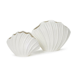 High Gloss White Shell Vases, Set of 2