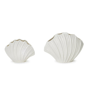High Gloss White Shell Vases, Set of 2