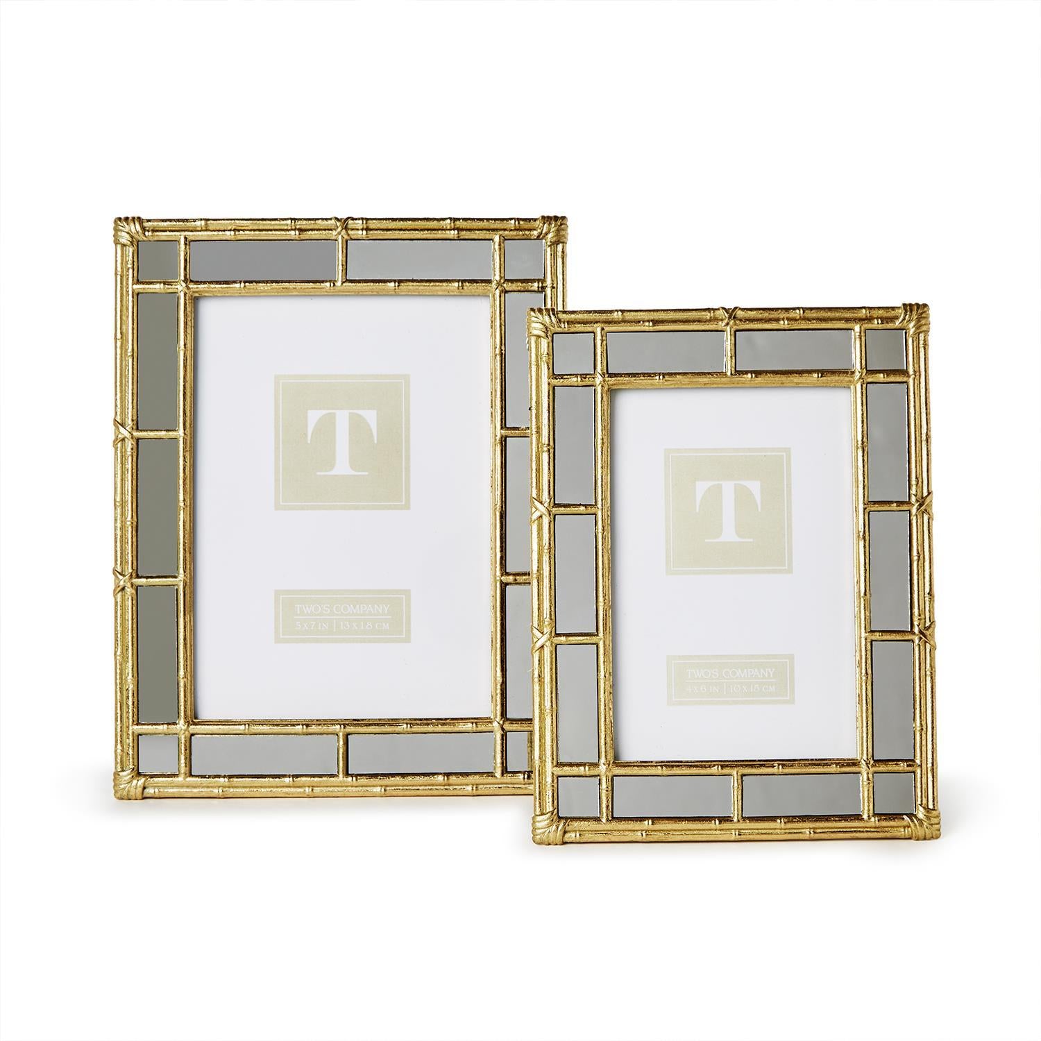 Bamboo Gold Photo Frames with Mirror Edge, Set of 2