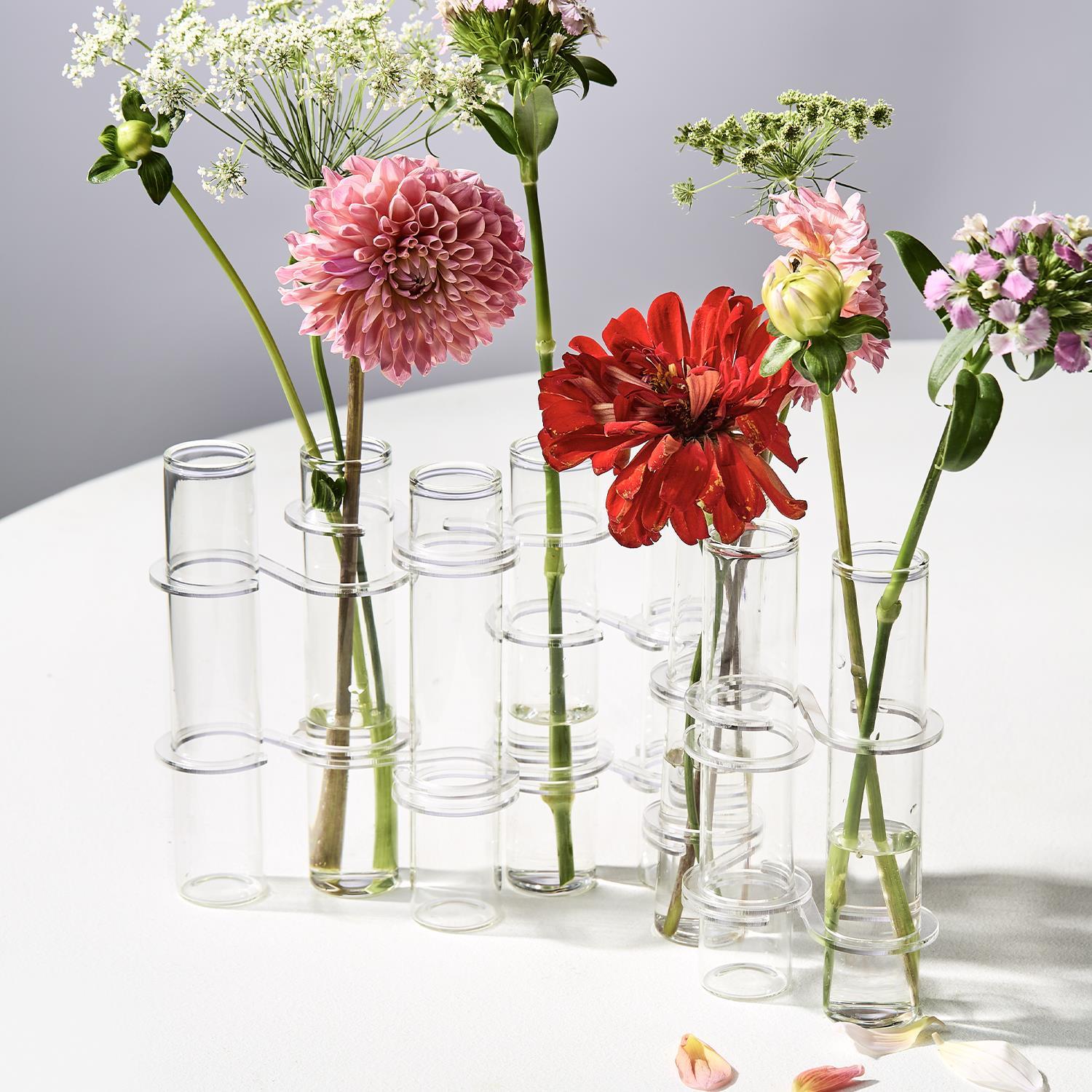 Hinged Tube Flower Vase & Arranger in Gift Box, Set of 8