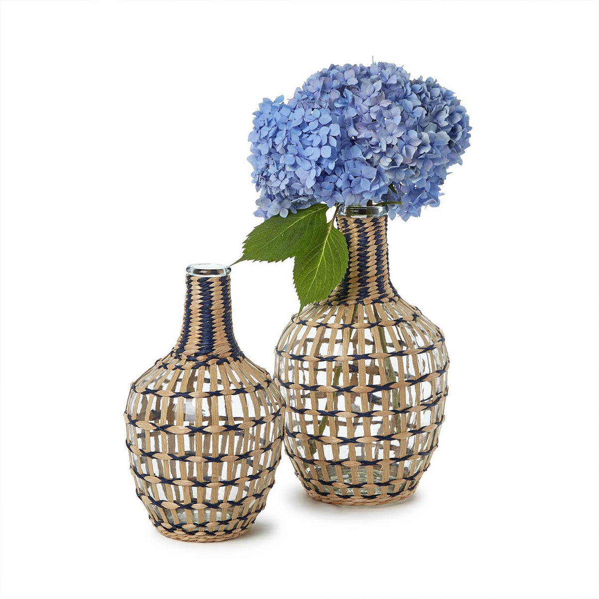 Fluted Vase with Hand-Wrapped Straw, Set of 2