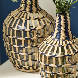 Fluted Vase with Hand-Wrapped Straw, Set of 2