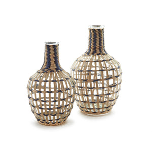 Fluted Vase with Hand-Wrapped Straw, Set of 2