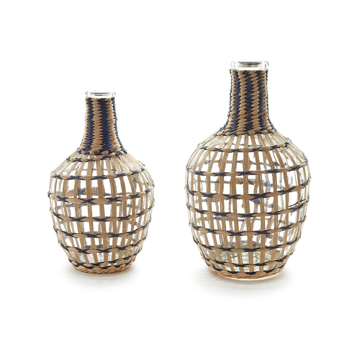 Fluted Vase with Hand-Wrapped Straw, Set of 2