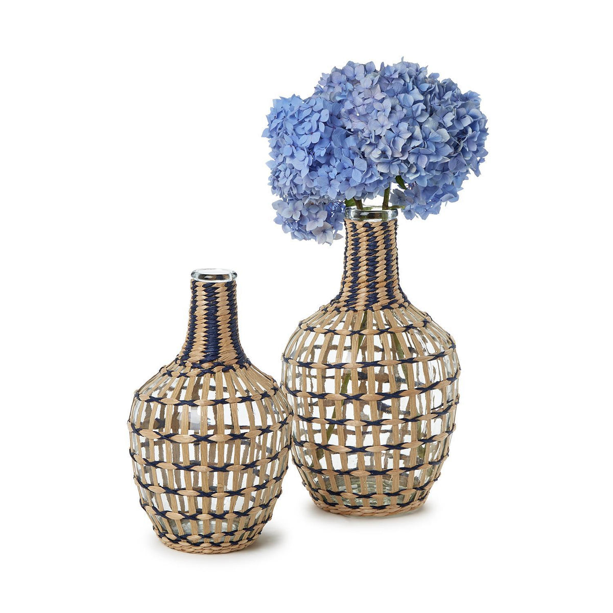 Fluted Vase with Hand-Wrapped Straw, Set of 2
