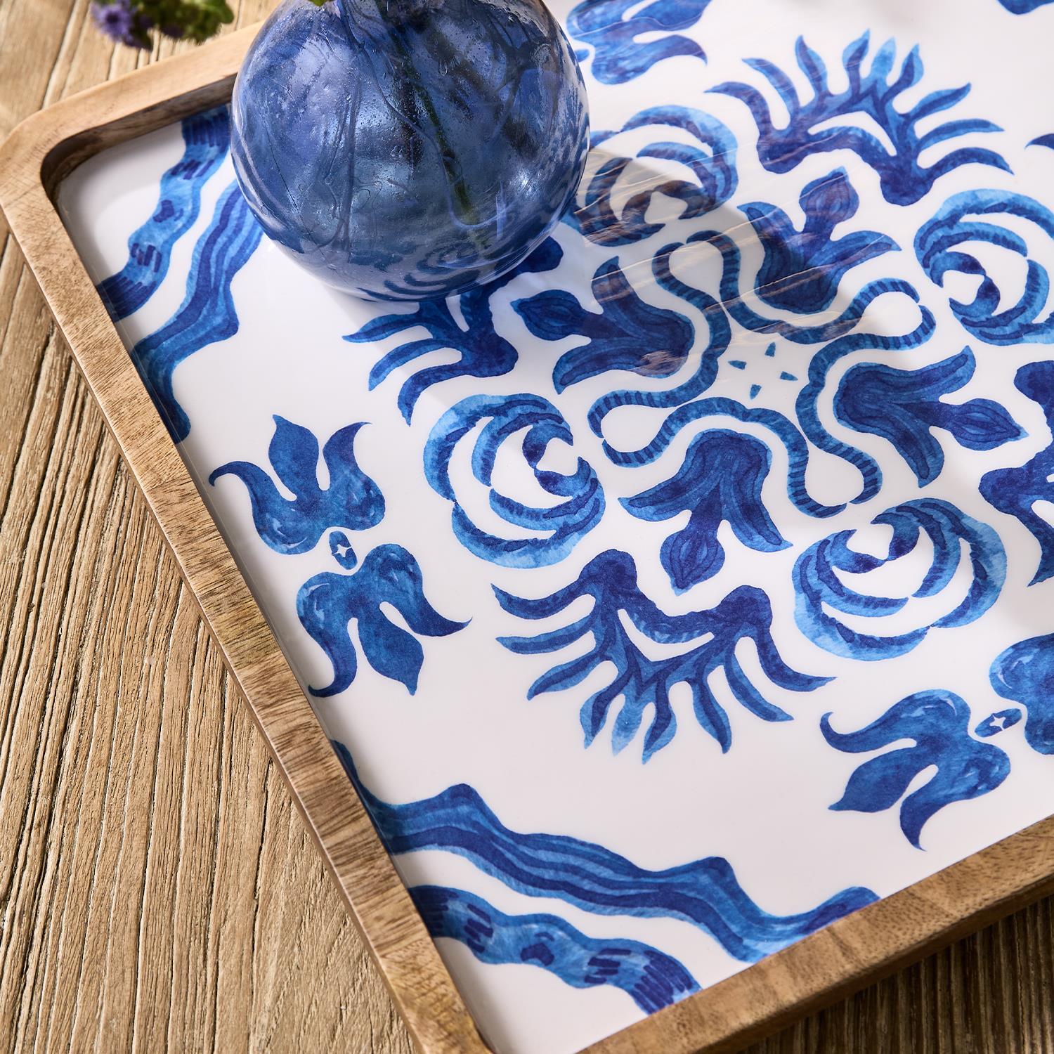Blue Block Print Trays, Set of 2
