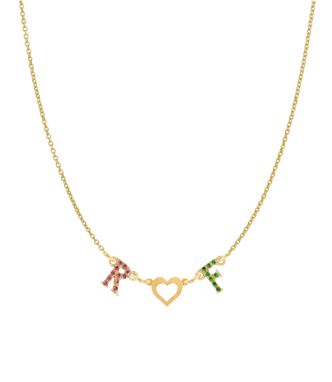 Personalized Rainbow Initial & Gold Heart Necklace