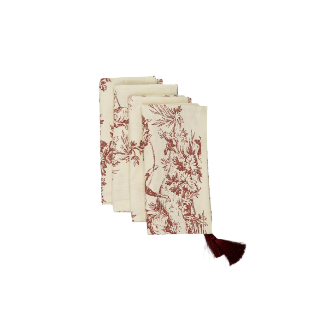 Maroon Toile Napkins, Set of 4