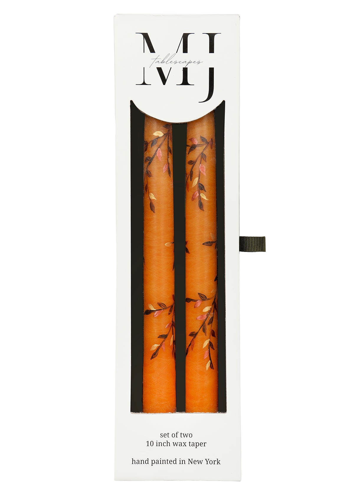 Orange Falling Branches Hand-Painted Taper Candles, Set of Two