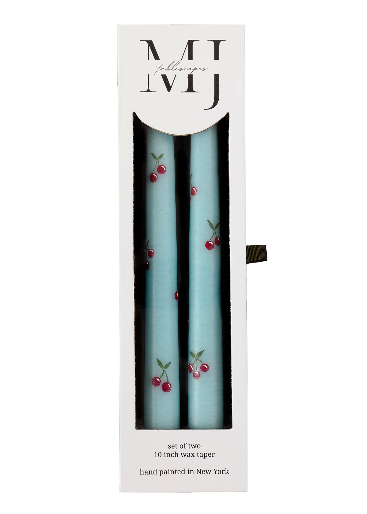 Teal Cherry Hand-Painted Taper Candles, Set of Two