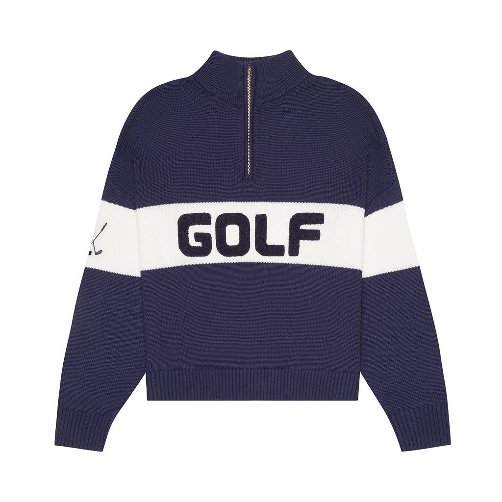 Colorblock Golf Quarter Zip Sweater in Navy