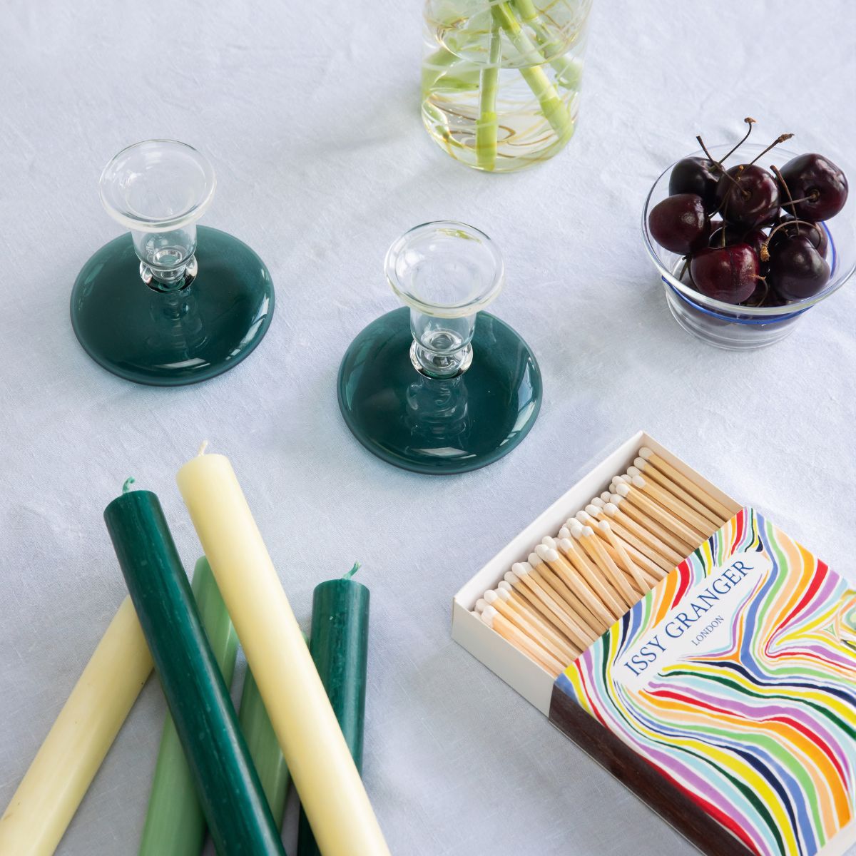 Pebble Glass Candlestick in Teal