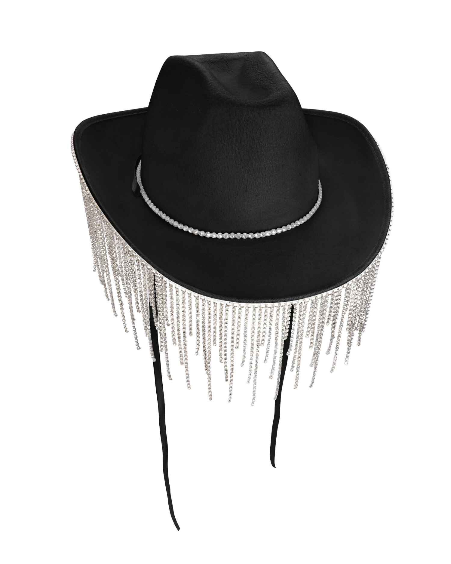 Black Diamanté Fringe Cowgirl Hat