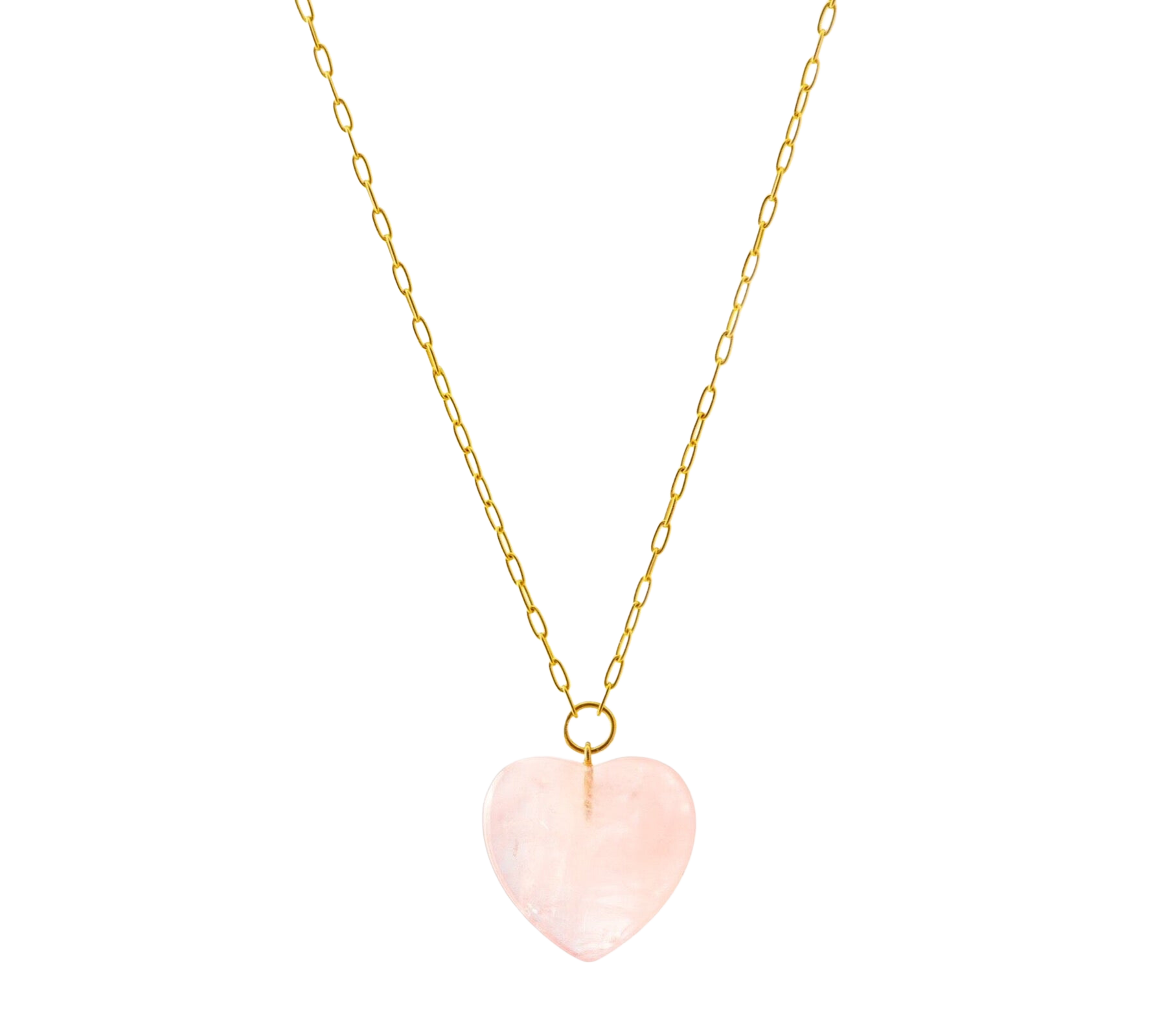 Rose Quartz Heart Pendant on Gold Chain