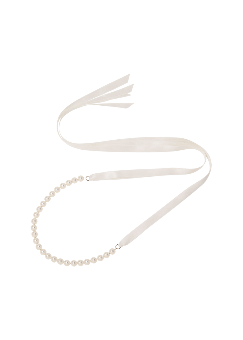 Pearl Ribbon Tie in Cream Pearl