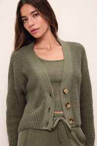 Recycled Sweater Cropped Cardigan in Moss