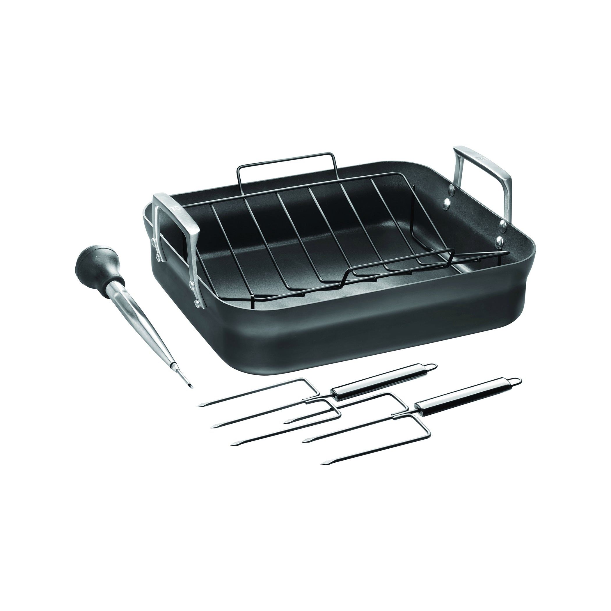 Motion Hard Anodized 16 x 14-inch Aluminum Nonstick Roaster Pan w/ Rack & Tools