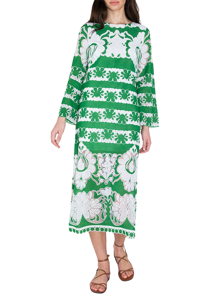 Seraphina Burn Out Midi Dress in Green/White