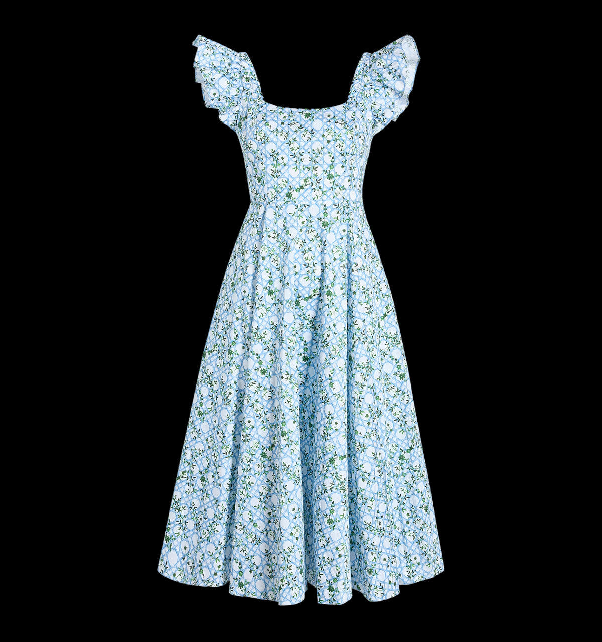 The Daphne Dress in Blue Basketweave Vine