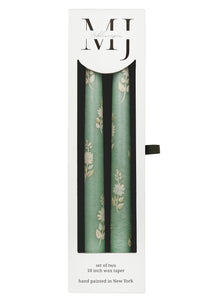 Sage Blossom Hand-Painted Taper Candles, Set of Two