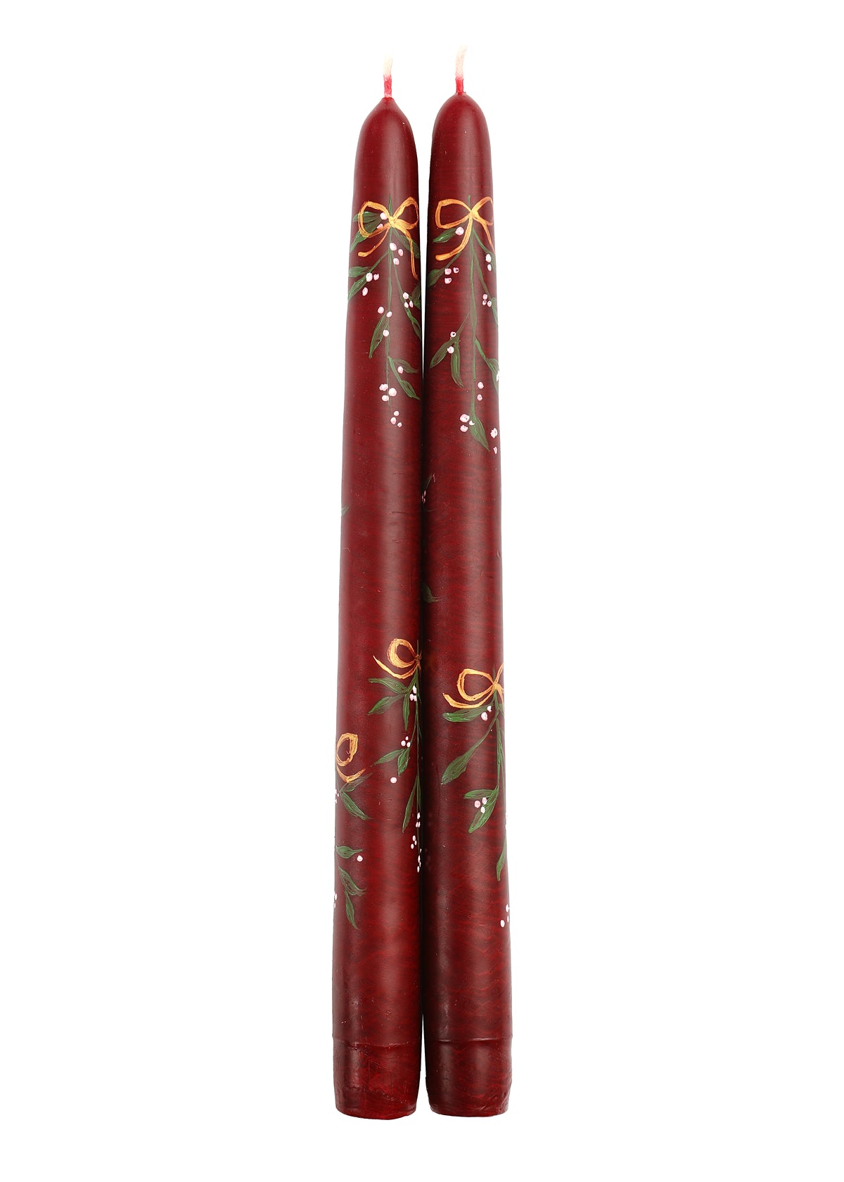 Glittering Mistletoe Taper Candles, Set of Two