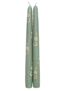 Sage Blossom Hand-Painted Taper Candles, Set of Two