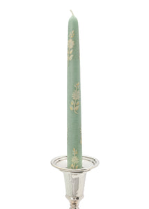 Sage Blossom Hand-Painted Taper Candles, Set of Two