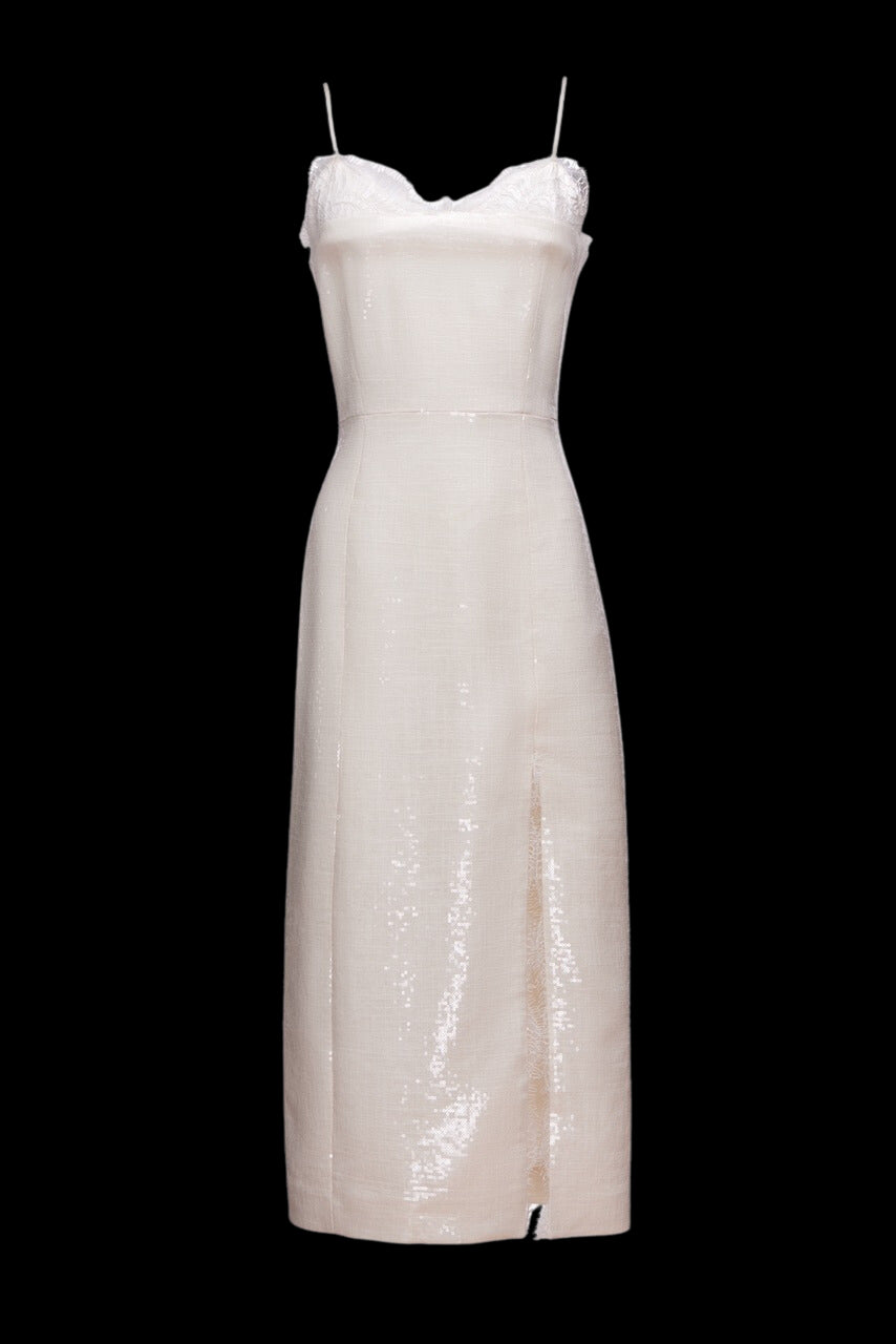 Penny Dress in Ivory Sequin Linen