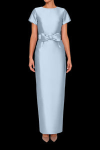 Bella Silk and Wool Column Gown with Removable Bow Belt