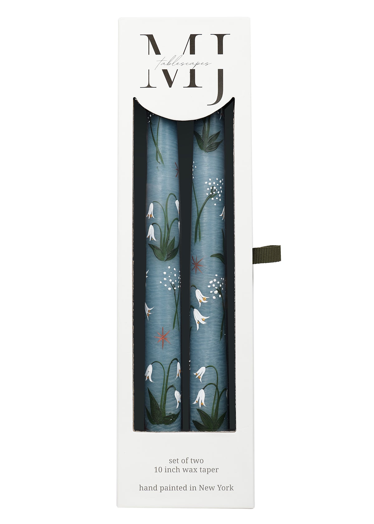 Blue Midnight Lily of the Valley Hand-Painted Taper Candles, Set of Two