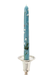 Blue Midnight Lily of the Valley Hand-Painted Taper Candles, Set of Two