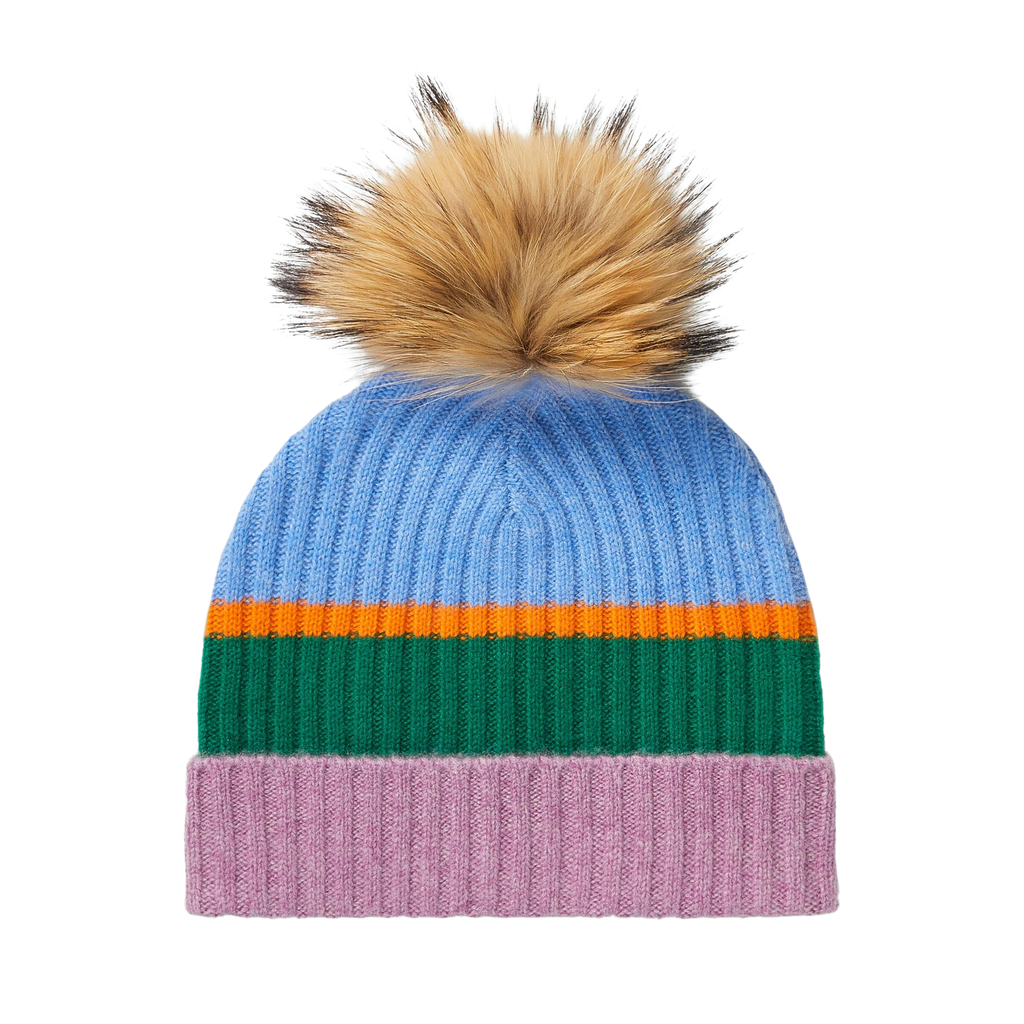 Periwinkle Party Striped Cashmere Pom Beanie