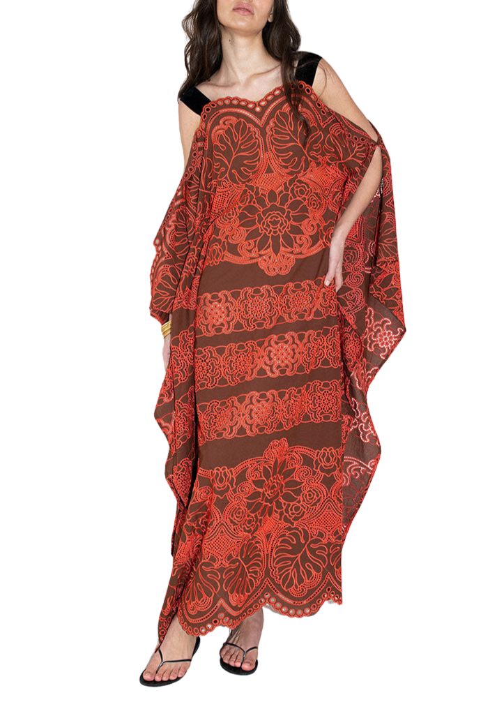 Sakura Embroidery Maxi Dress in Palm Brown