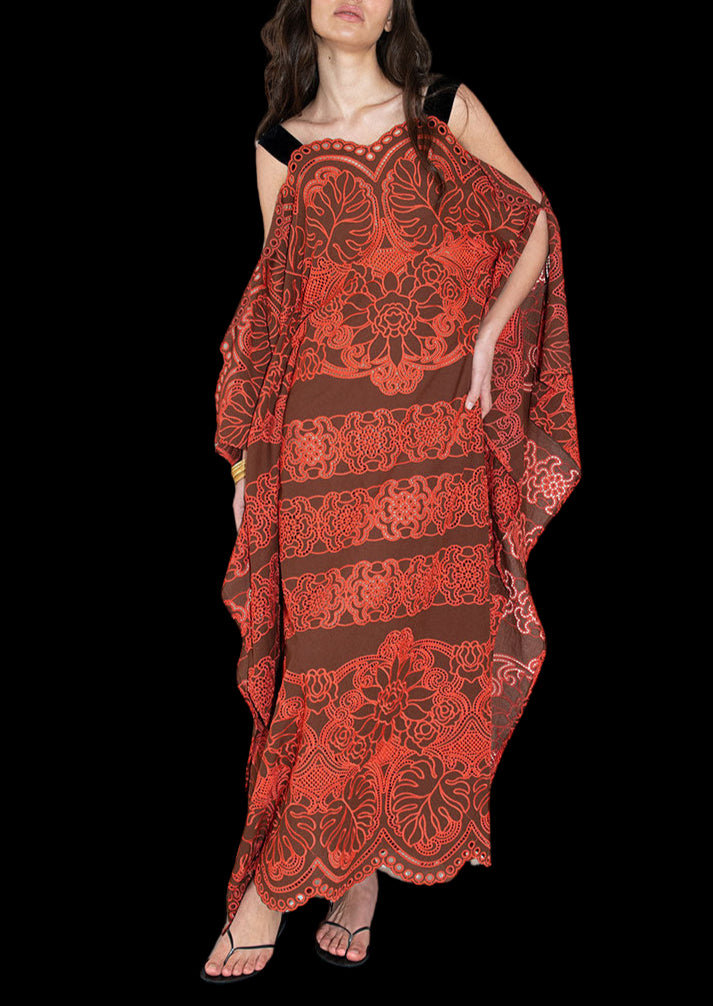 Sakura Embroidery Maxi Dress in Palm Brown