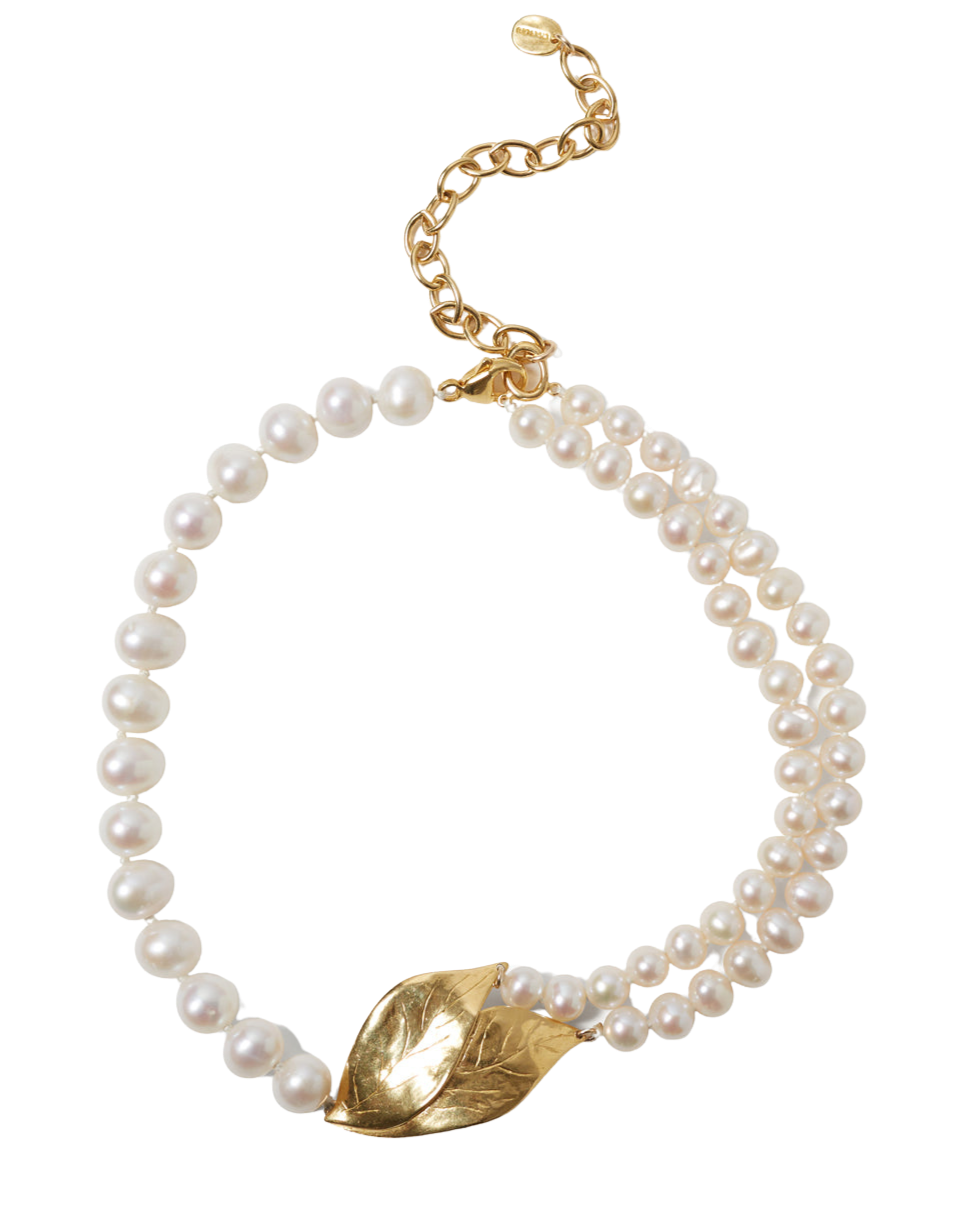 Falling Leaf Necklace White Pearl