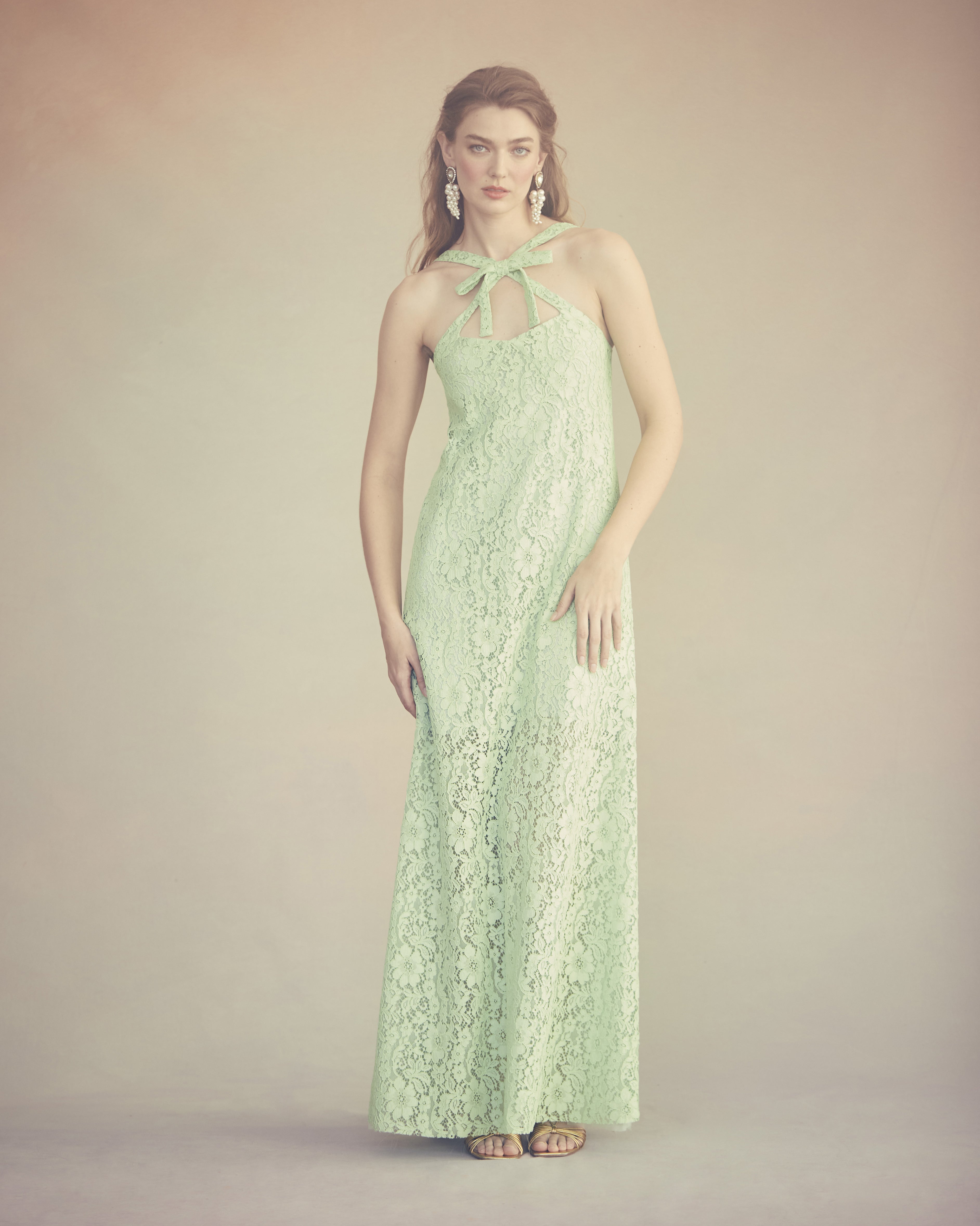 Daphne Dress in Tea Green Lace