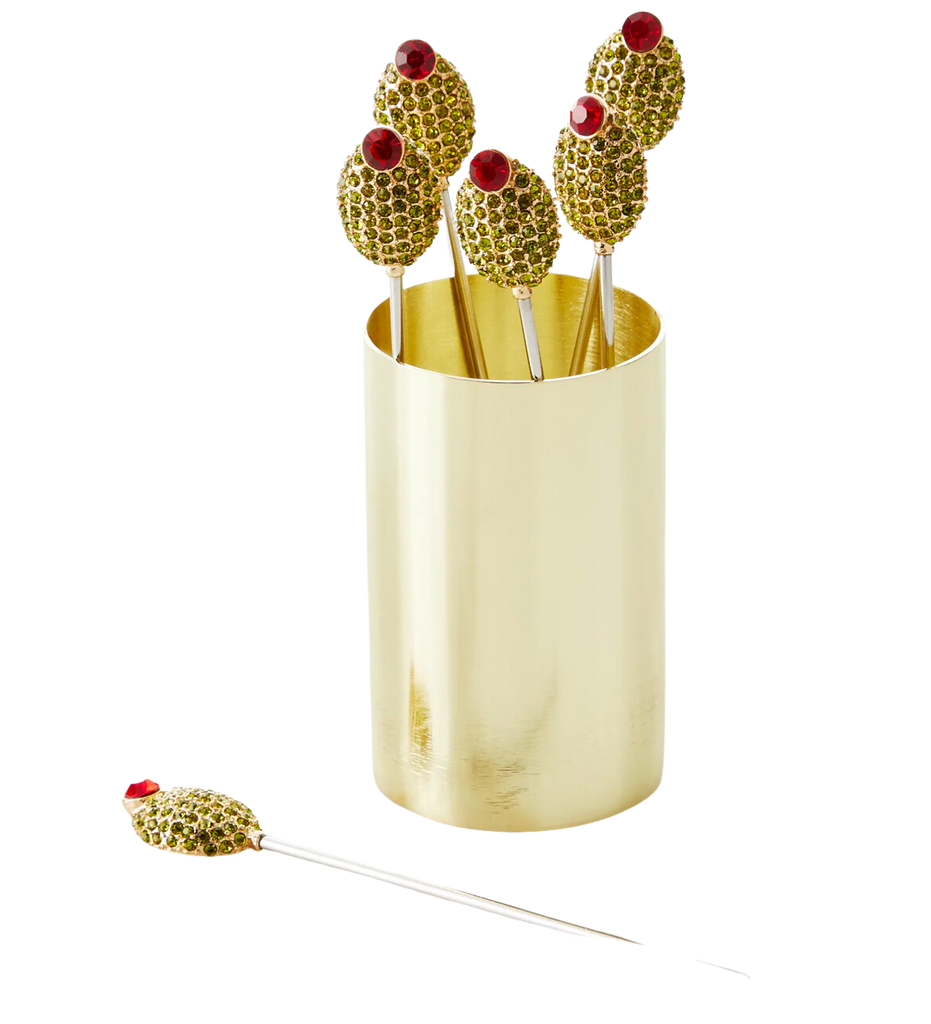 Olive Cocktail Picks with Gold Pot