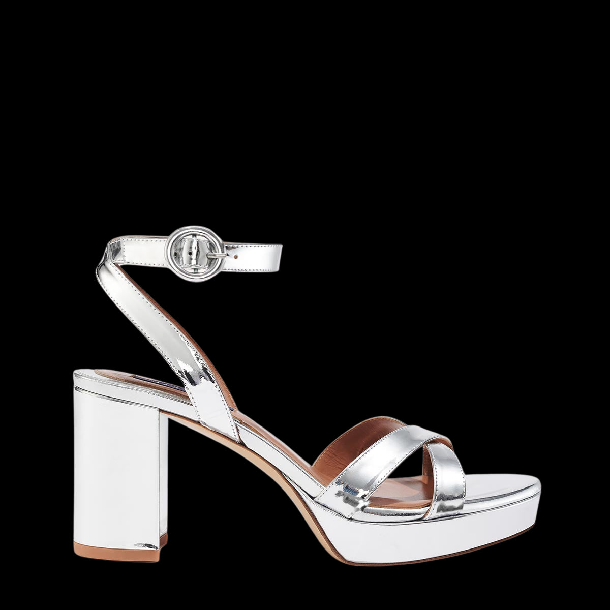 The Platform Sandal in Silver Mirror