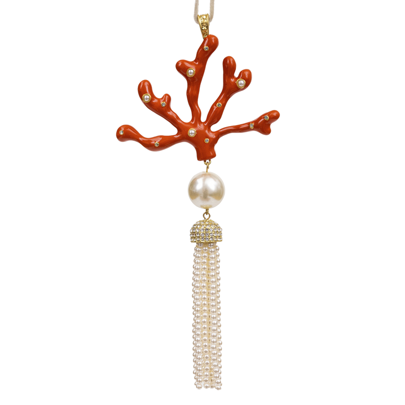 Coral Tassel Hanging Ornament in Coral