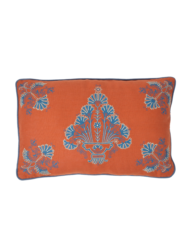 Benaki Embroidered Cushion Cover in Terracotta