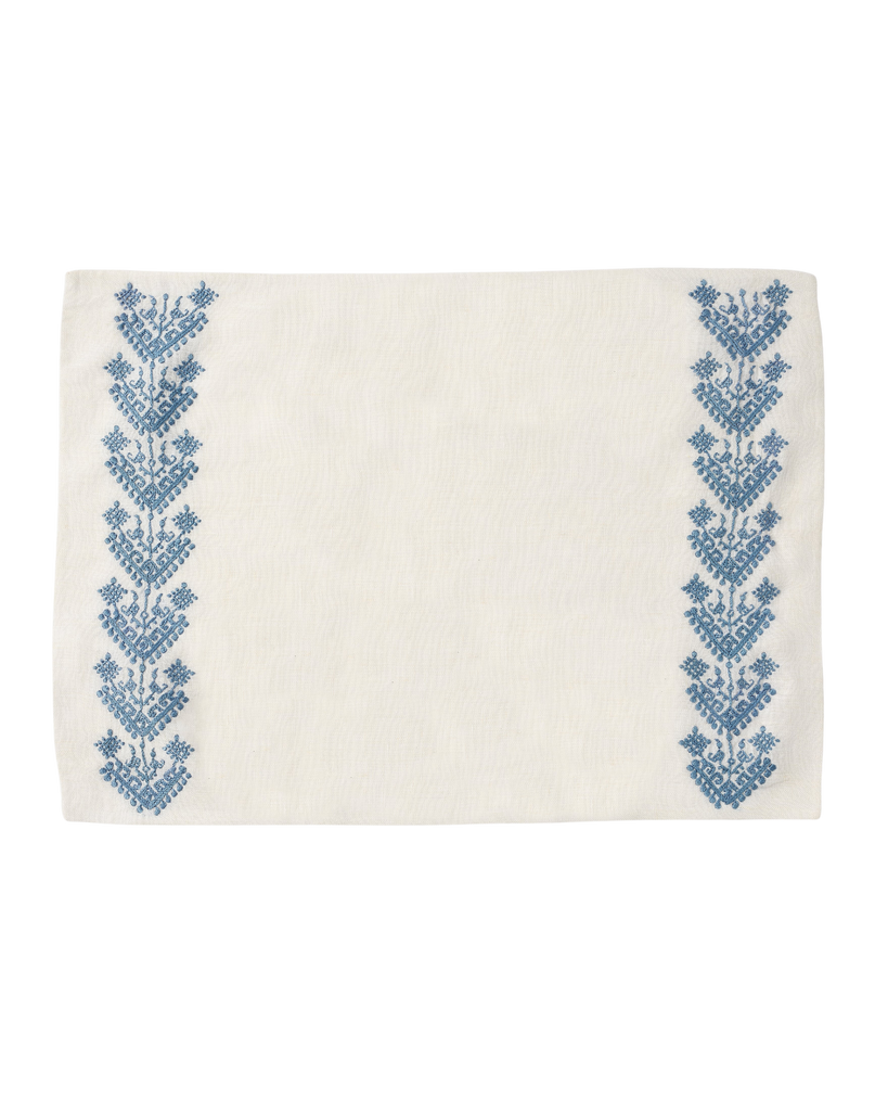 Schemata Embroidered Linen Placemat in Blue