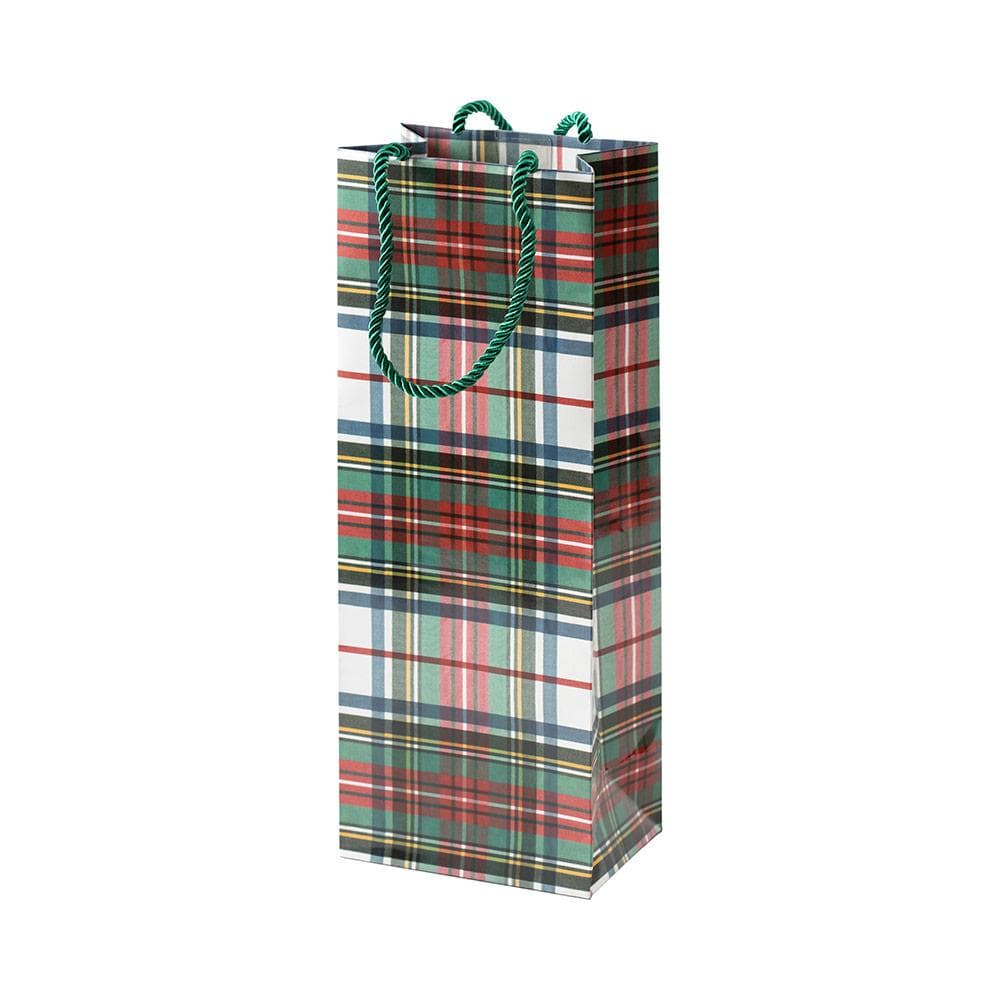 Dress Stewart Tartan Wine & Bottle Gift Bag in White