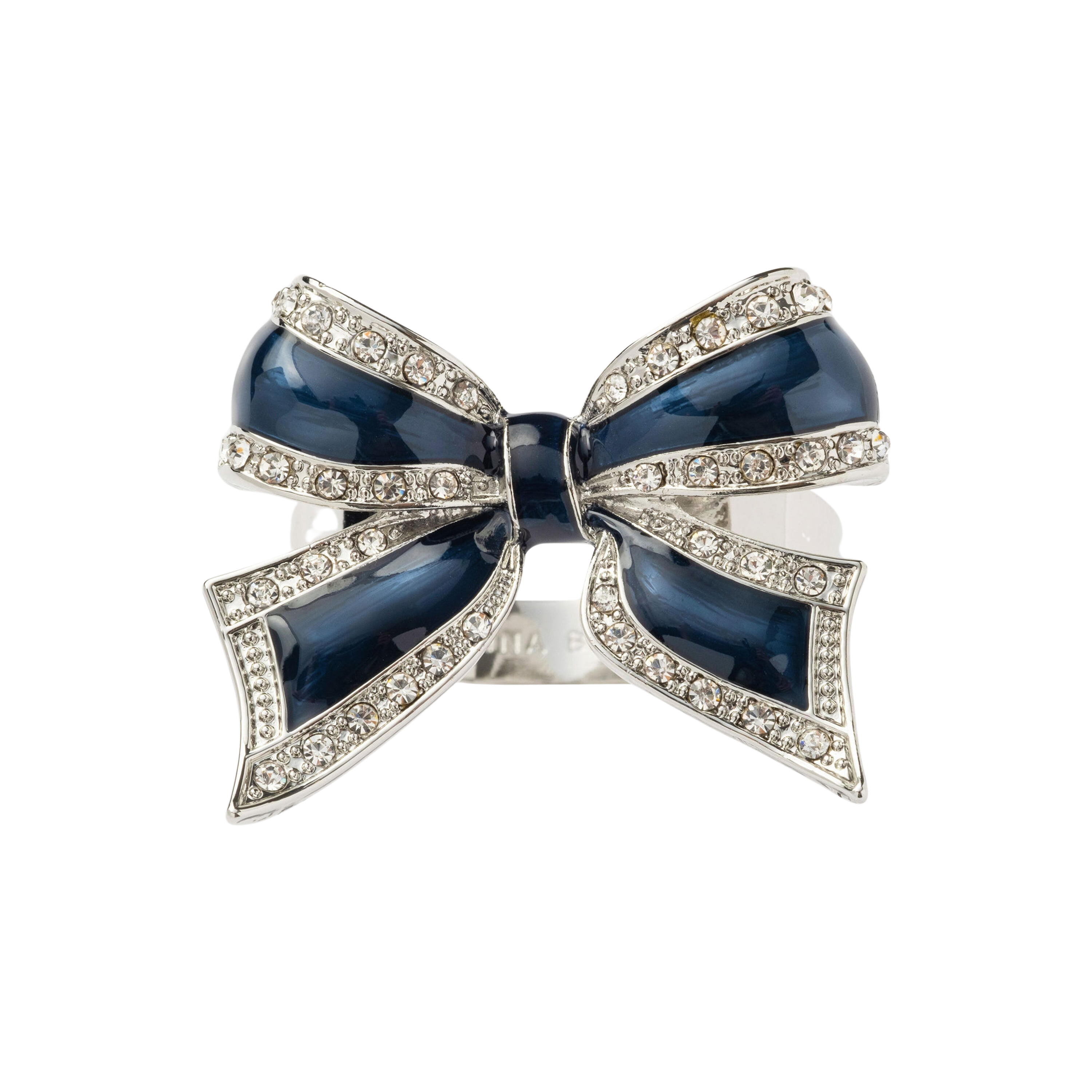 Enamel Bow Skinny Napkin Rings in Navy, Set of Four