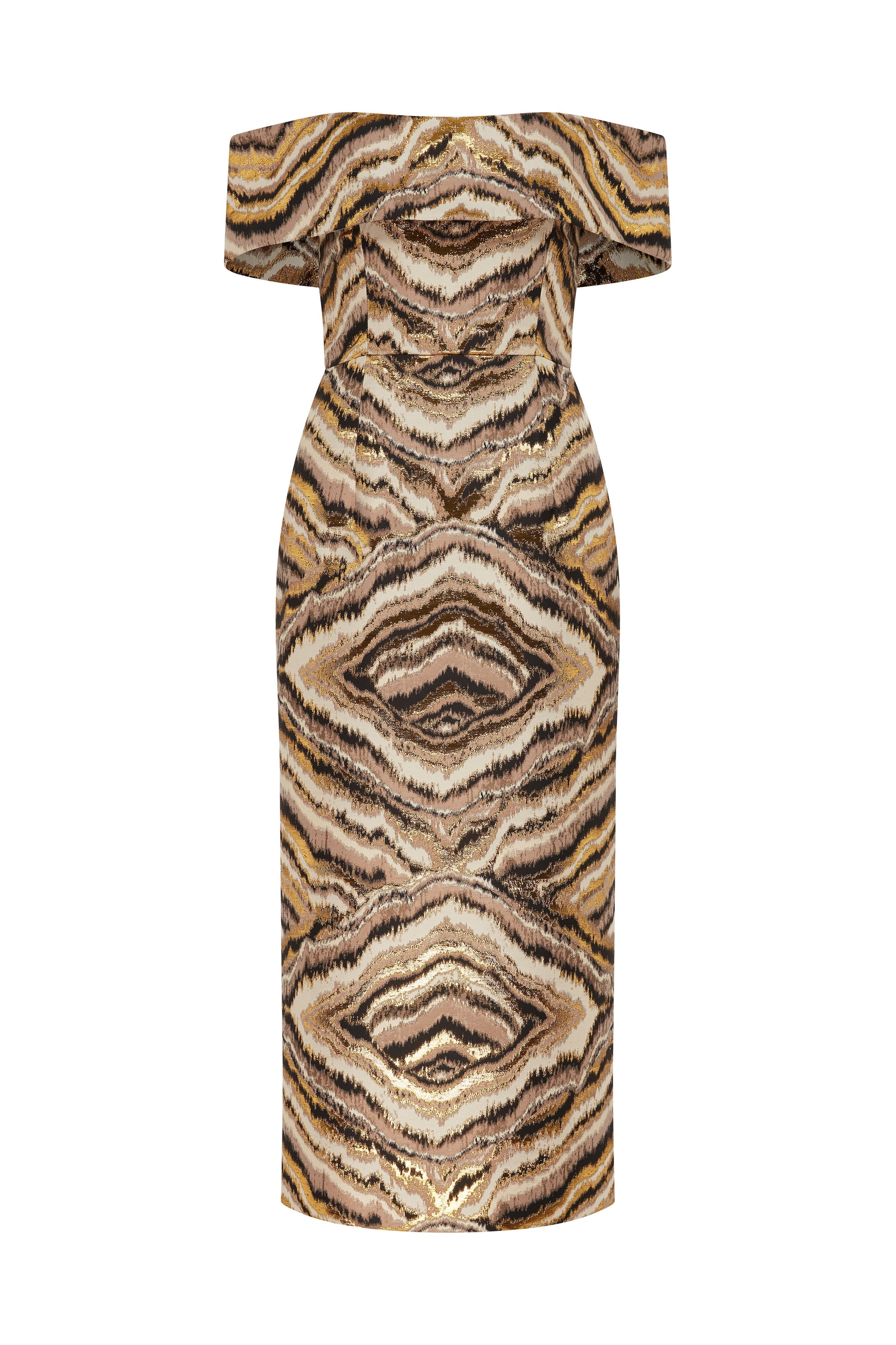 Gloria Metallic Jacquard Off-The-Shoulder Dress