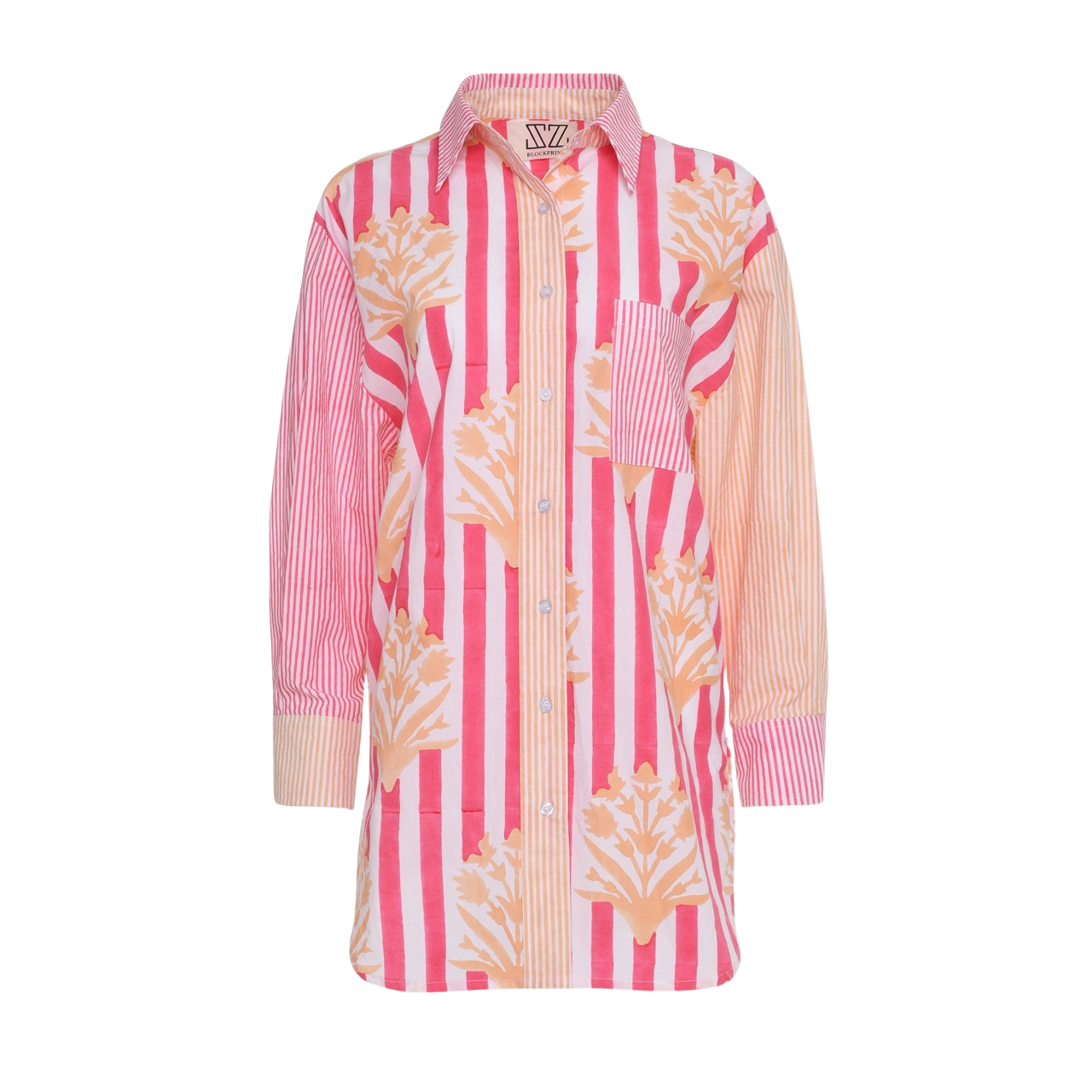 Poplin Oversized Button Down in Coral & Creamsicle