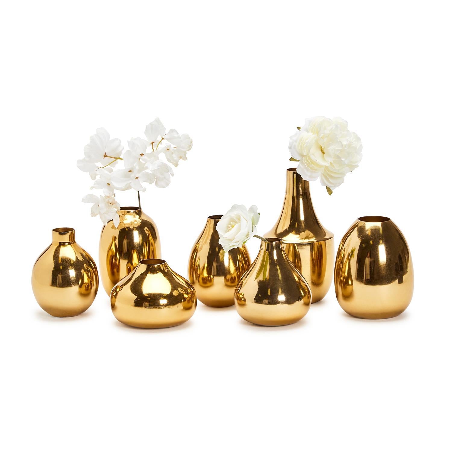 Gold-Plated Nickel Vases, Set of 7