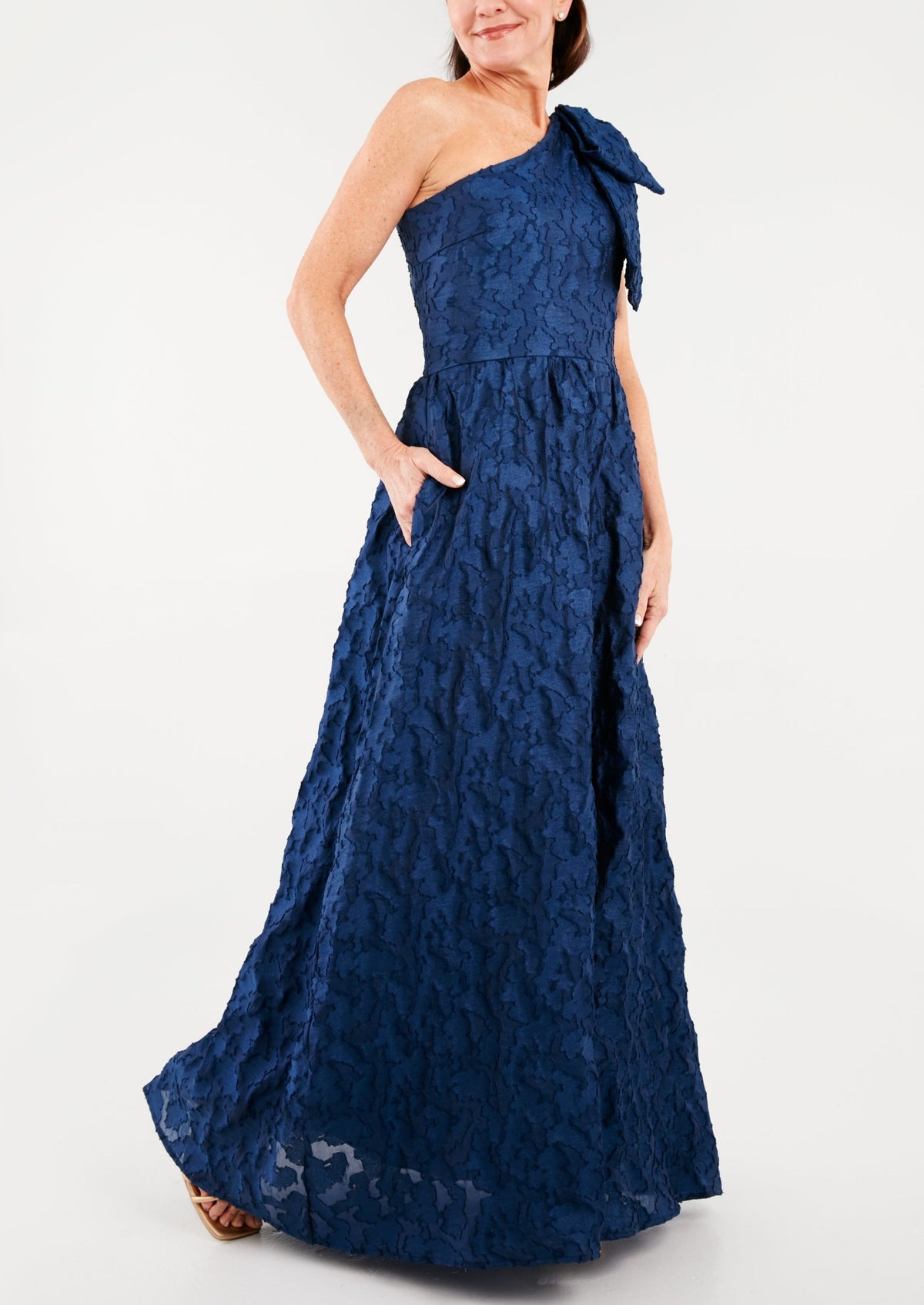 Caroline One-Shoulder Gown in Navy Organza