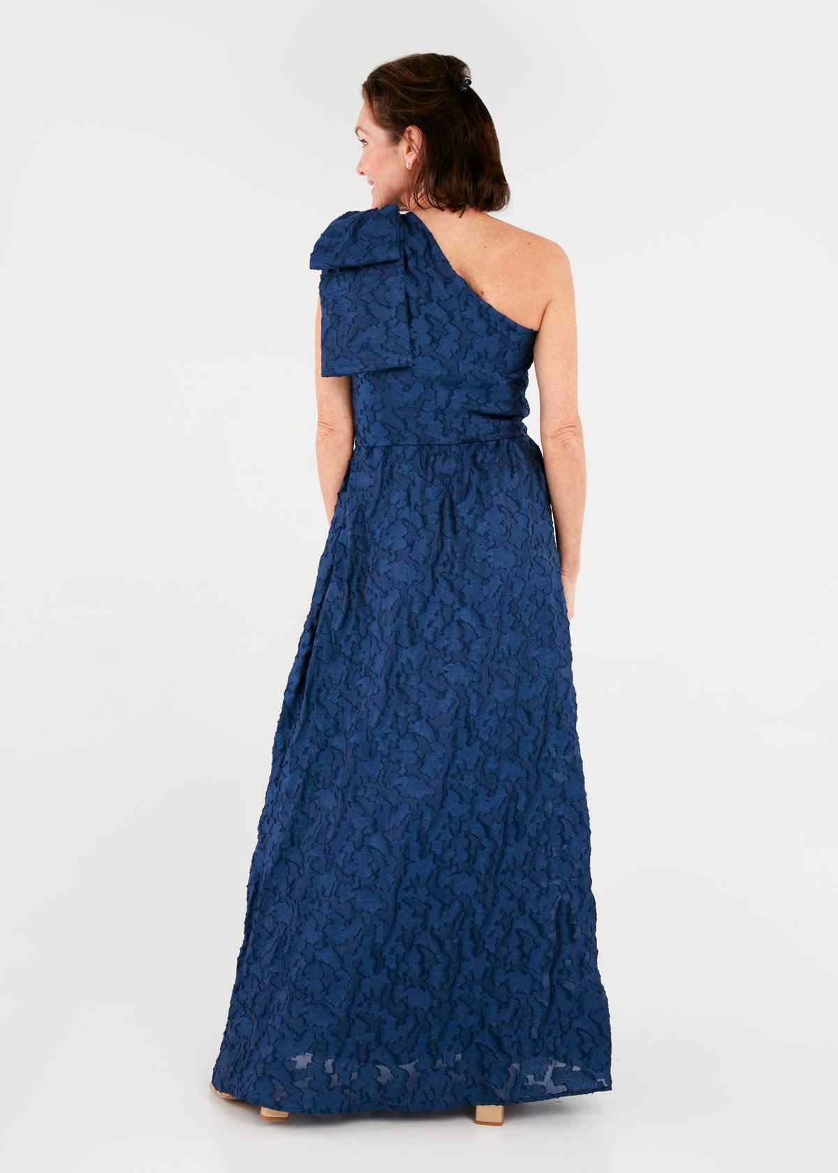 Caroline One-Shoulder Gown in Navy Organza