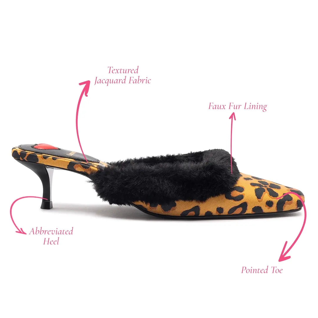 Amal Faux Fur Mule In Leopard Jacquard